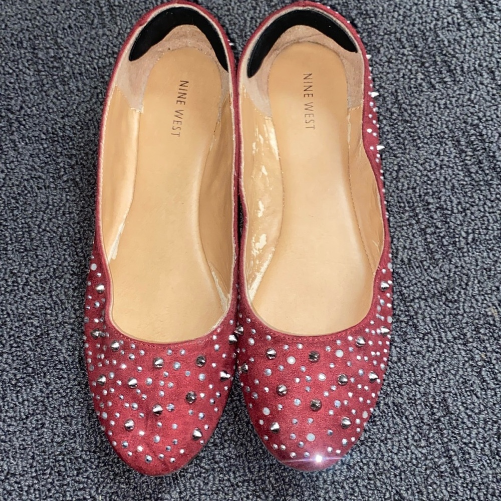 Nine West Studded Faux Suede Flats Purple 10M